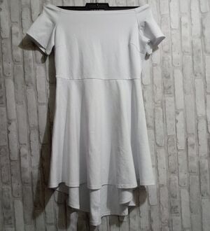 Sarin Mathews white hi-low off the shoulder skater dress